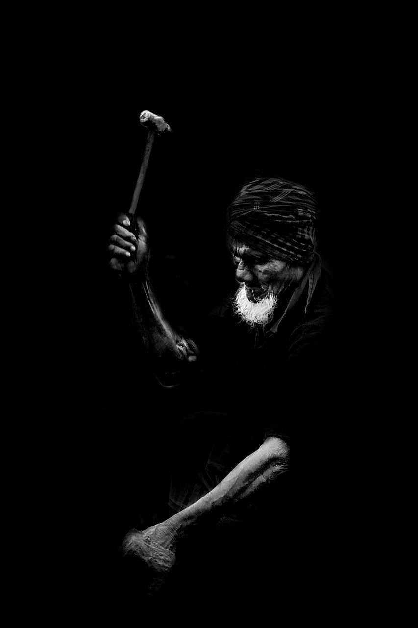 man, hammer, homeless, street, people, beard, beanie, elder, senior, lifestyle