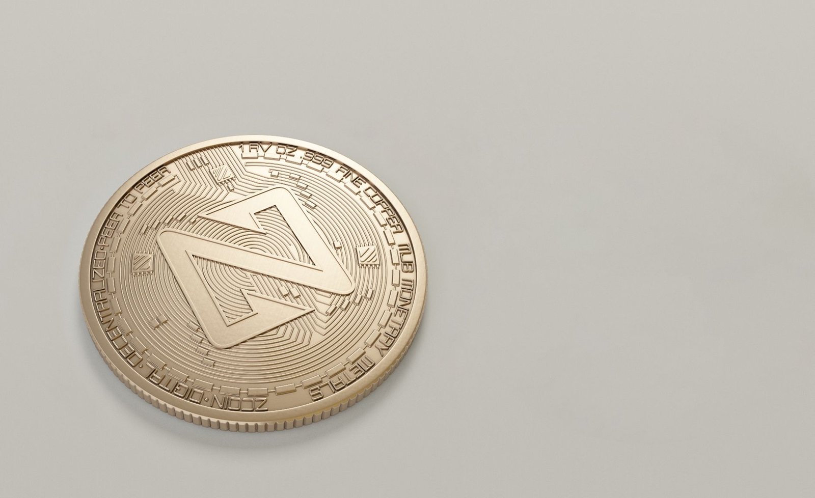 A detailed close-up image of a Zcoin cryptocurrency against a neutral background.